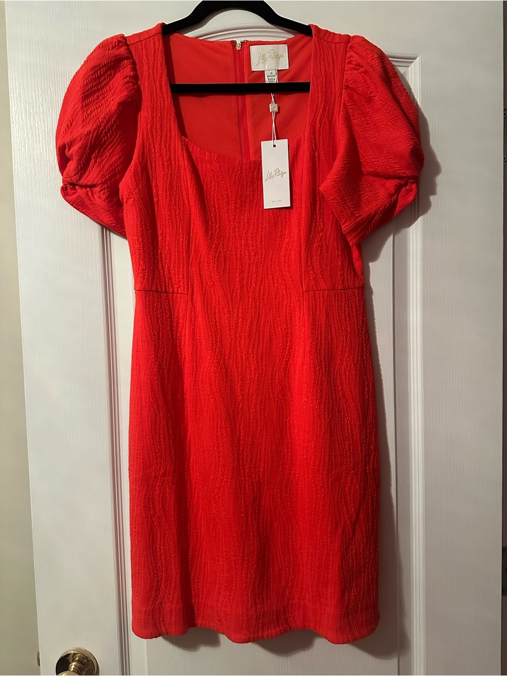 Lilly Pulitzer Vibrant Red Puff-Sleeve Square Neck Dress